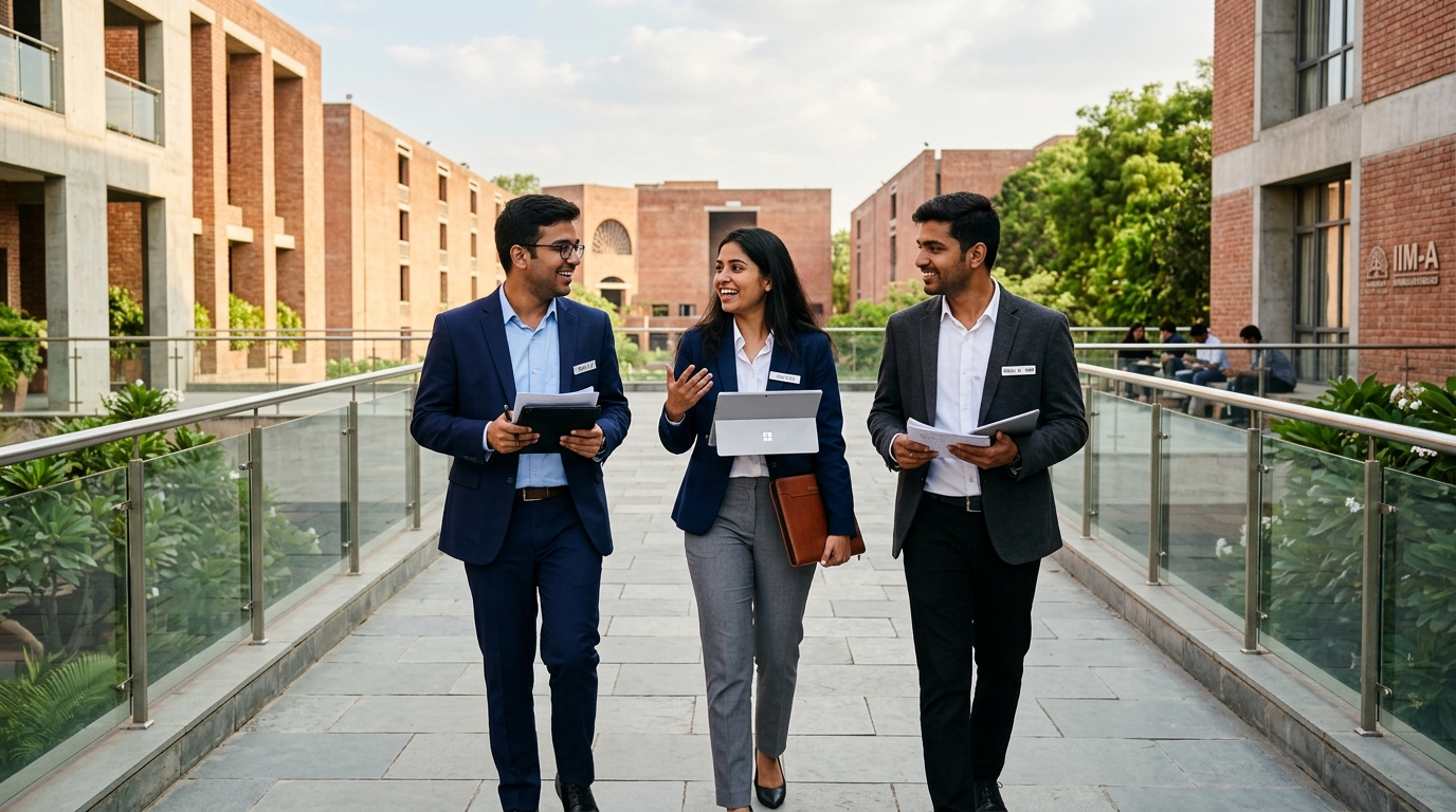 Indian MBA students walking on management campus